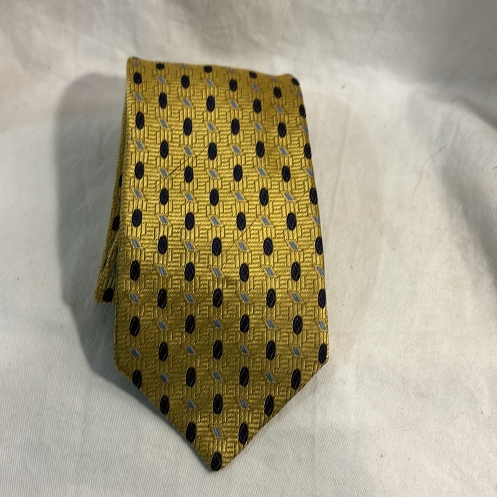 Zilli Printed Silk Tie Golden with Black Ovals and Blue Flecks